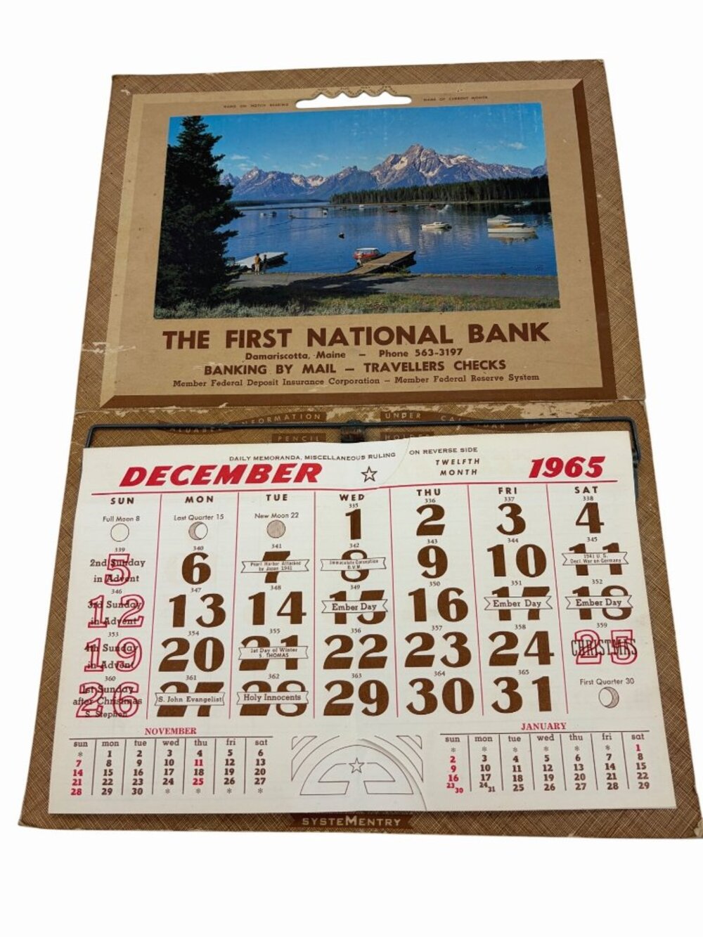 1965 First National Bank Damariscotta Maine Advertising Wall Calendar USA Vintag - Picture 6 of 8